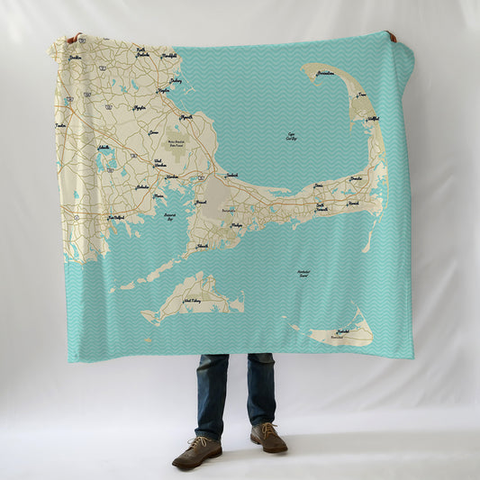 Cape Cod and the Islands MA Modern Wave Map Blanket