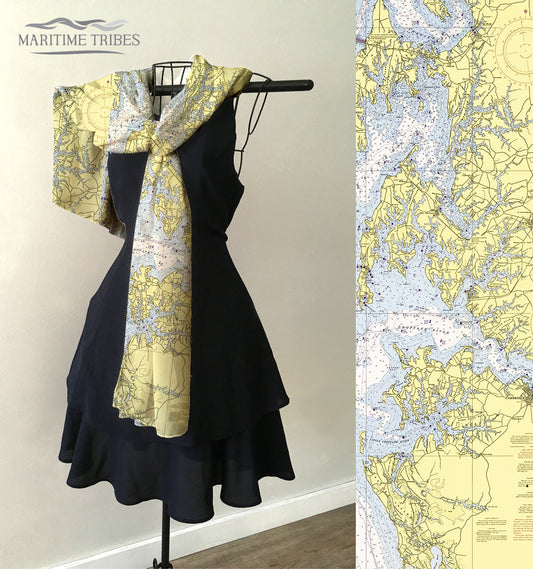 Oxford, MD, Chesapeake Bay Vintage Nautical Chart - MUTED Scarf