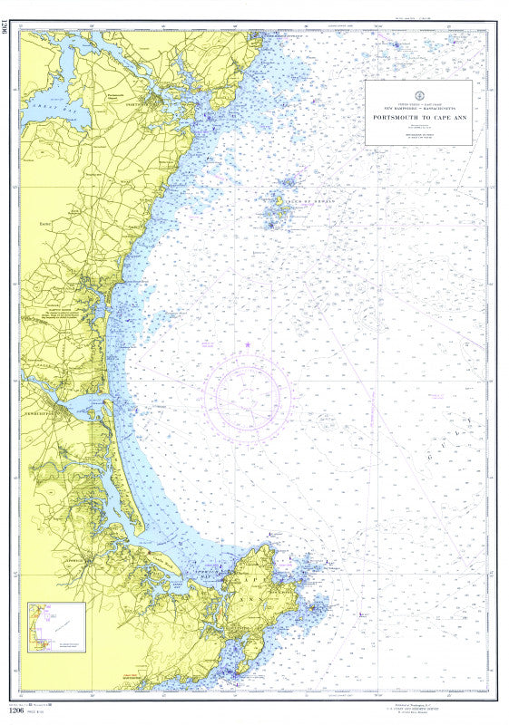Portsmouth NH to Cape Ann MA - Vintage Nautical Chart, 1958 Scroll