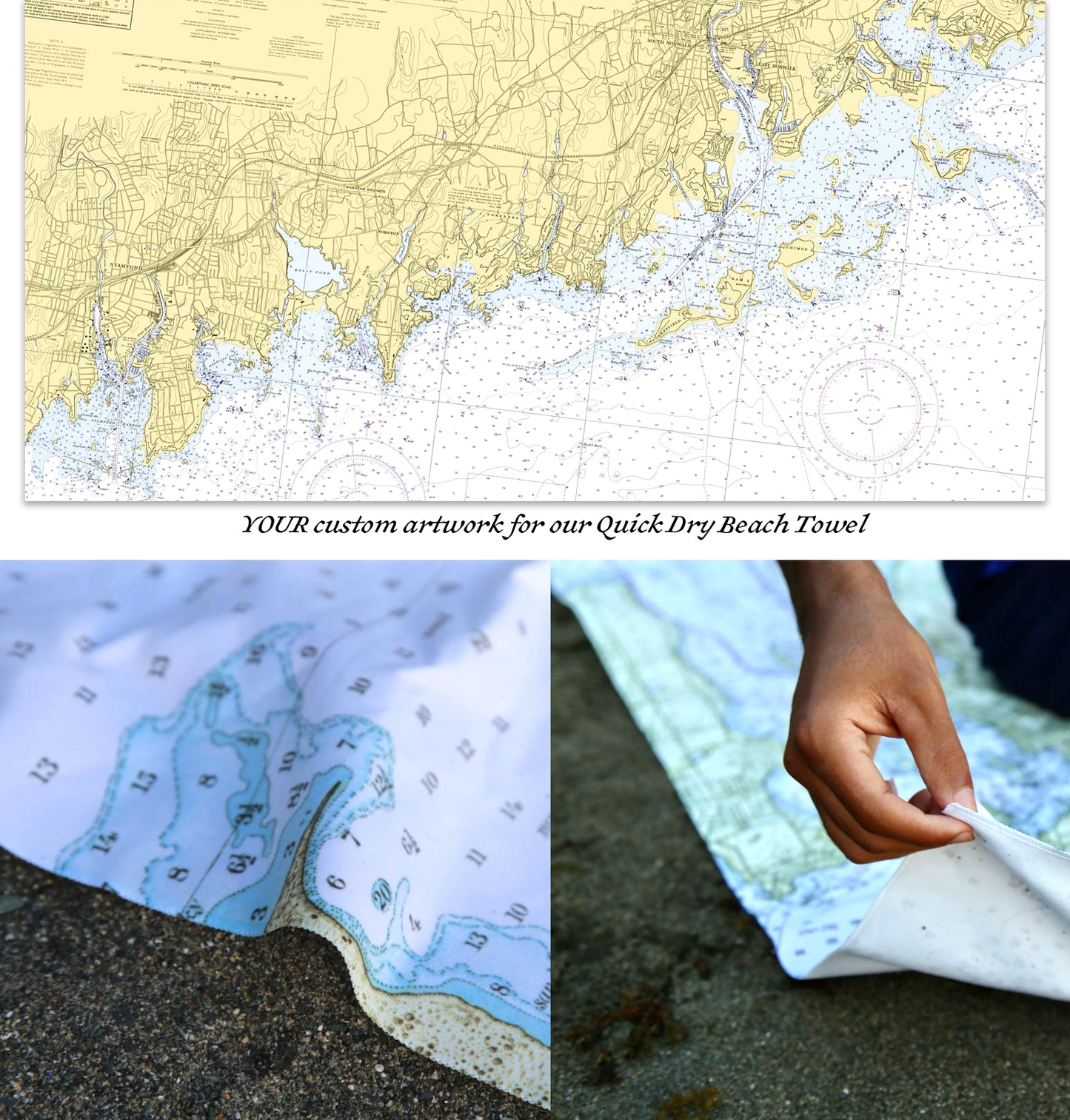 Connecticut Coast (Norwalk) Nautical Chart Quick Dry Towel