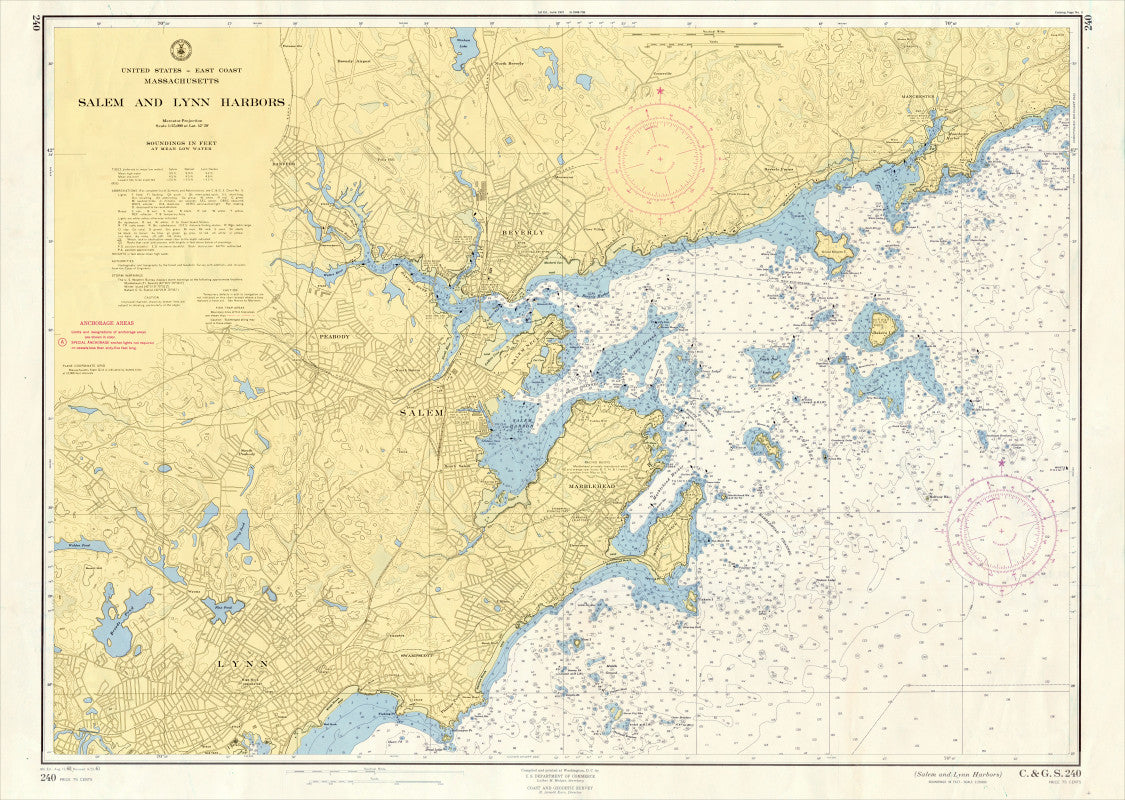Salem, Marblehead and Lynn Harbors Nautical Chart Scroll