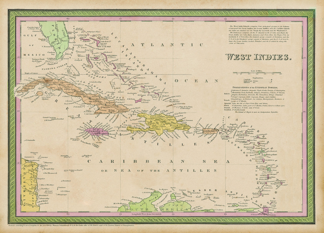 Caribbean Vintage Map Scroll