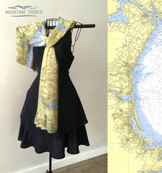 Portsmouth NH to Ipswich - Vintage Nautical Chart Scarf
