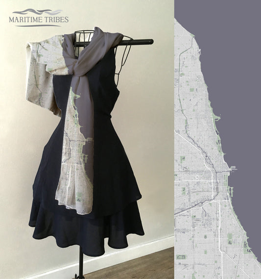 Chicago, IL Tonal Pop Style Map Scarf