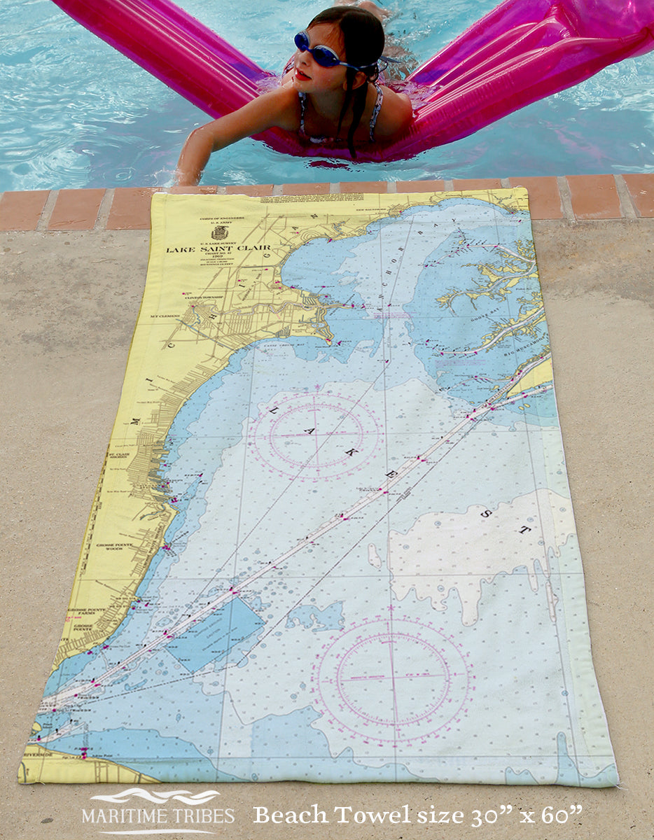Lake St. Clair Chart Quick Dry Towel