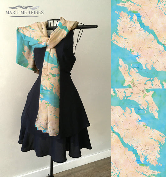 Chesapeake Bay Watercolor Map (Northern Neck) Scarf