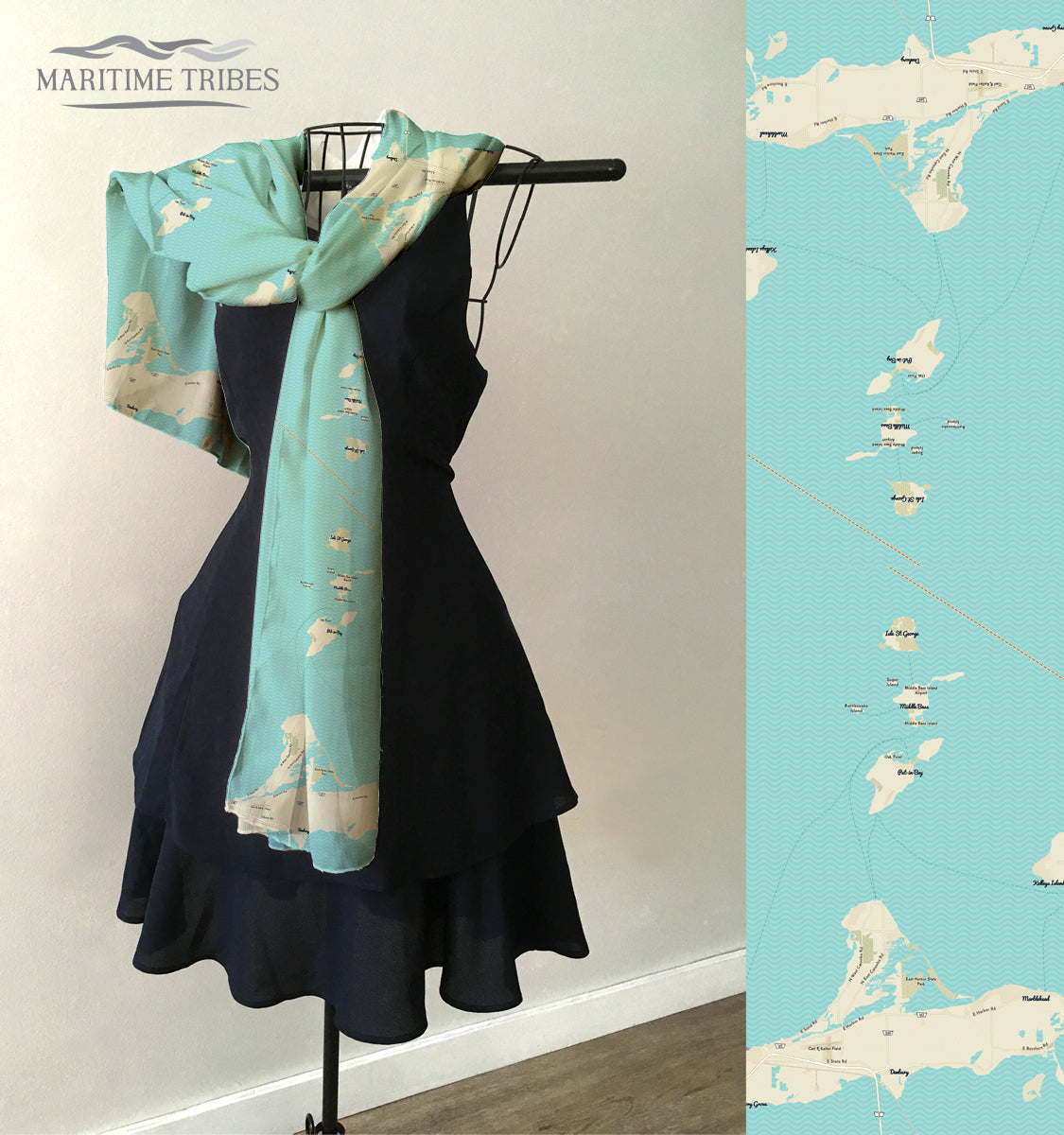 Put-In-Bay Modern Wave Map (Detailed) Scarf