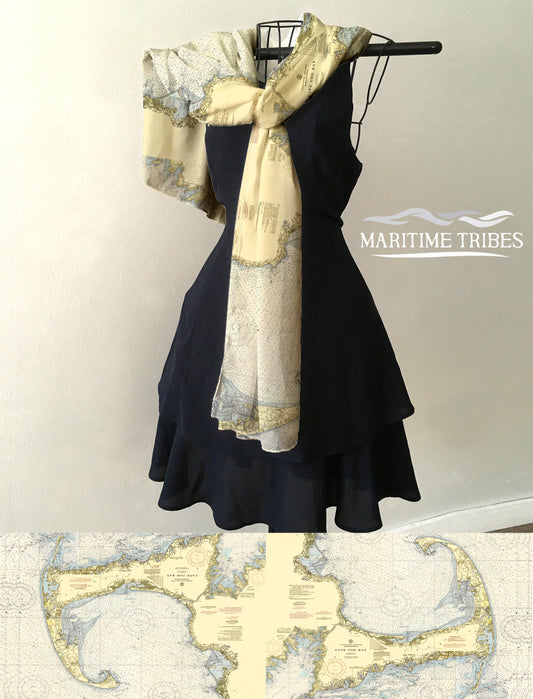 Cape Cod Arm, Nautical Chart, Muted Scarf