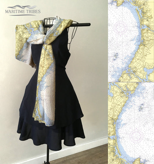 Portsmouth NH  Vintage Nautical Chart Scarf