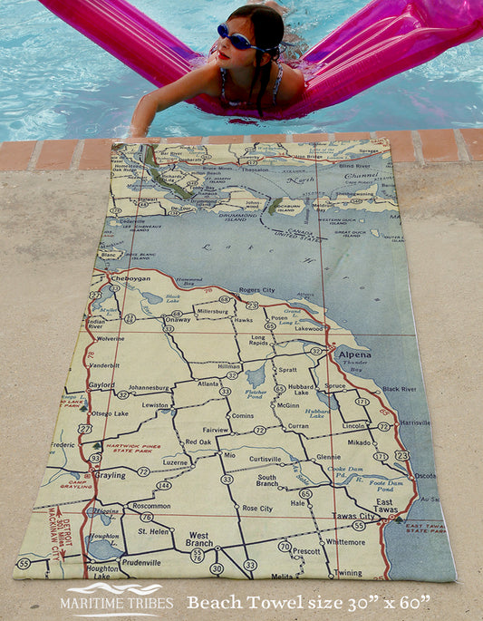 Lake Huron Antique Map Quick Dry Towel