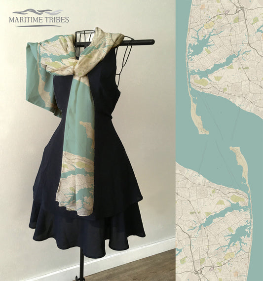Sandy Hook to Long Branch,  Two Rivers, NJ Sea Glass Map Scarf