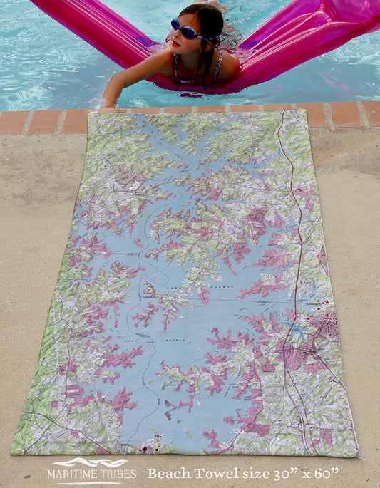 Lake Norman Topo Map Quick Dry Towel