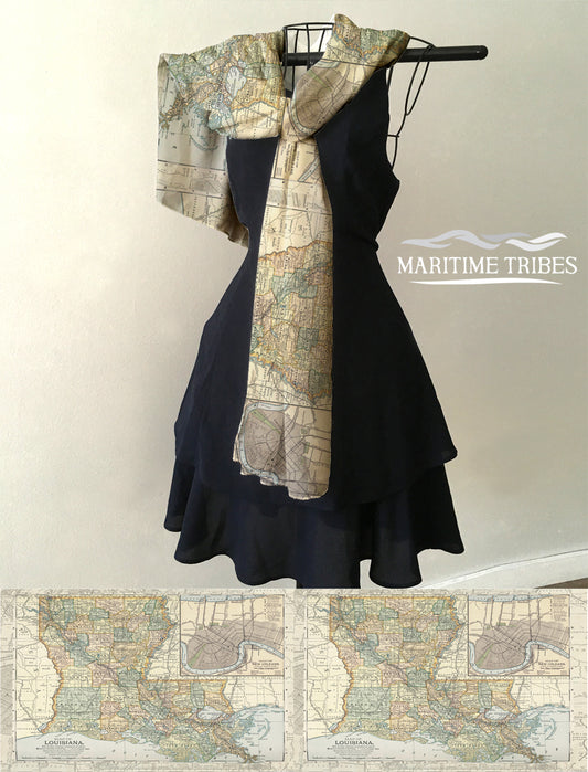 Vintage State map of Louisiana, Earthy Tones Scarf