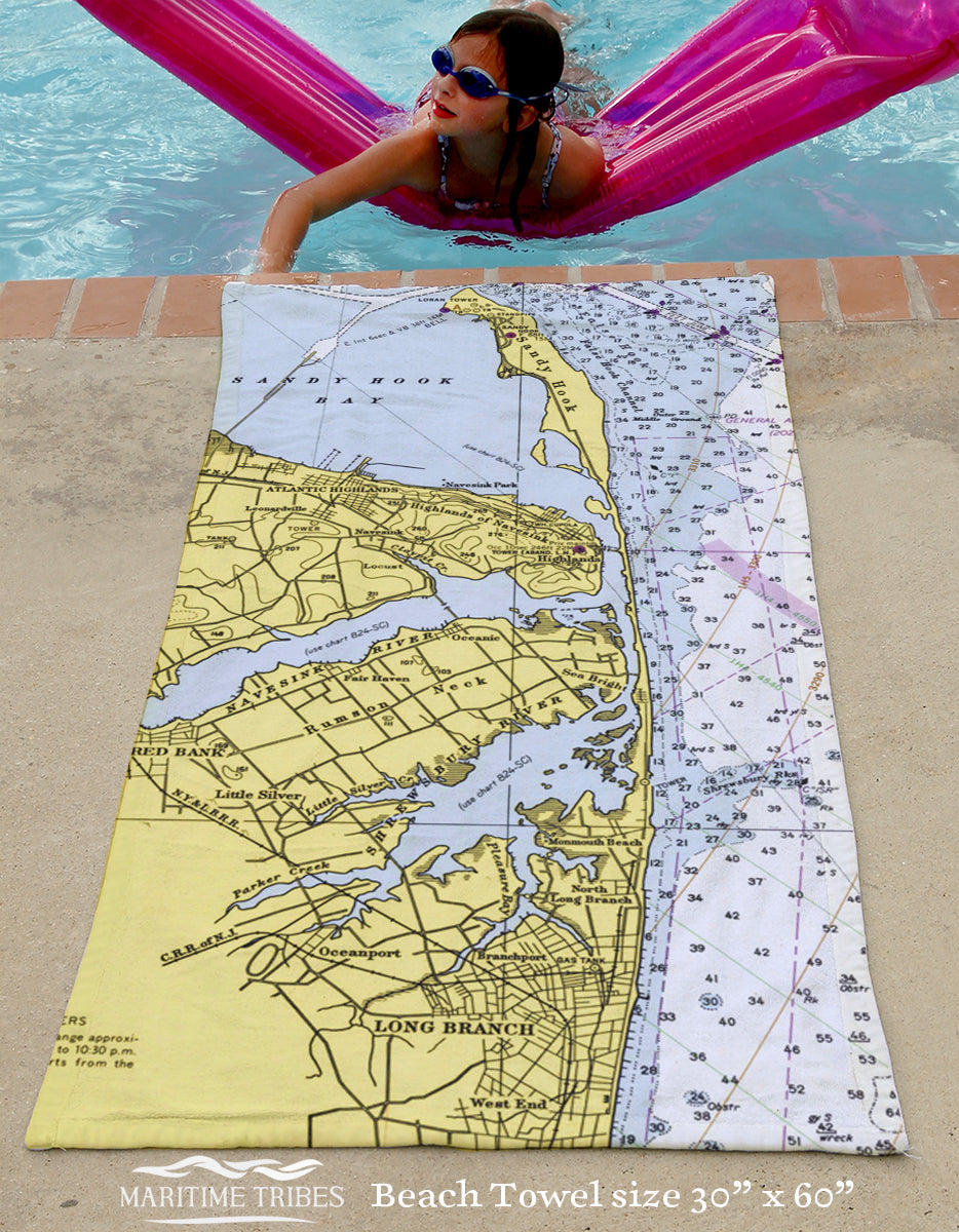 Sandy Hook Bay to Long Branch, NJ  vintage Nautical Chart Quick Dry Towel