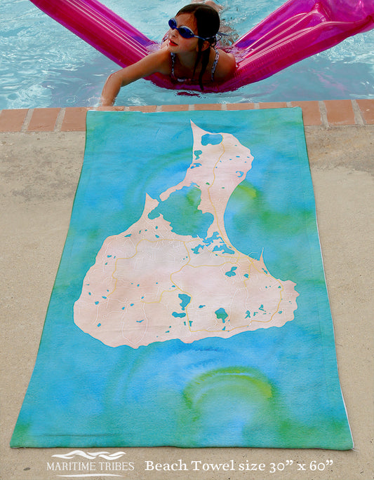 Block Island Watercolor Map Quick Dry Towel