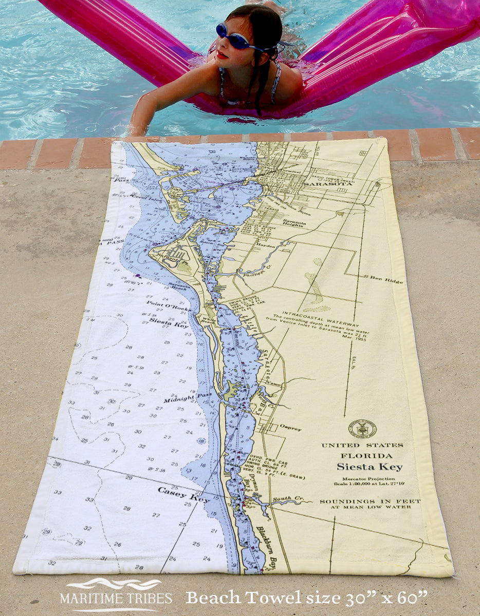 Siesta Key, FL Nautical Chart Quick Dry Towel